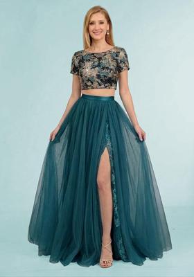 Teal Blue Embroidered Prom Dress