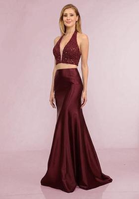 Maroon Sequin Net Prom Dress