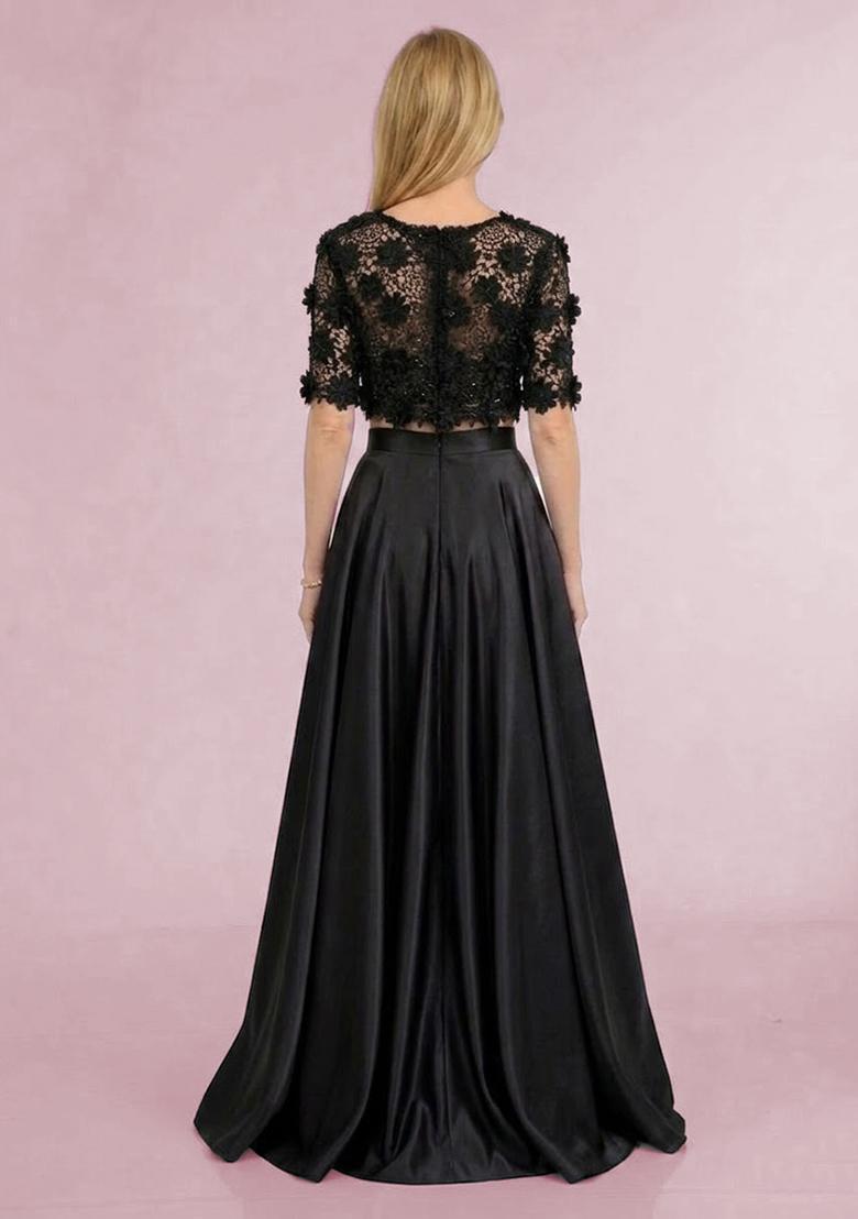 Black Self Design Prom Dress - Indya