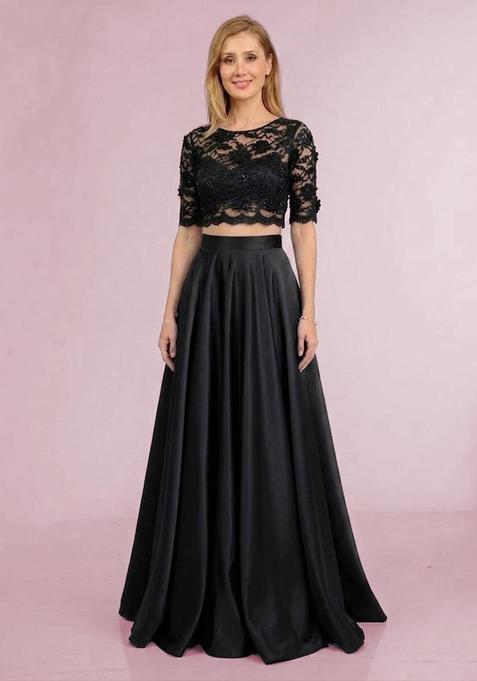 Black Self Design Prom Dress