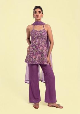 Purple Printed Crepe Sharara Set
