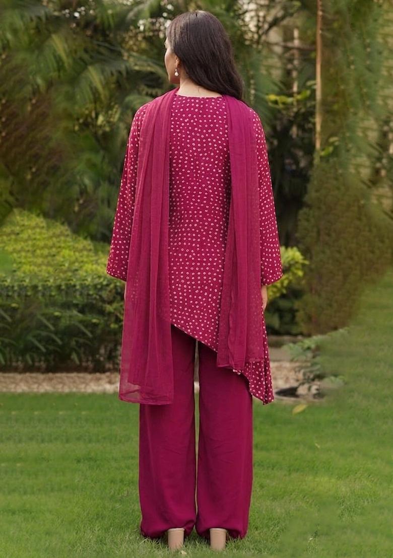 Pink Printed Crepe Fusion Set - Indya