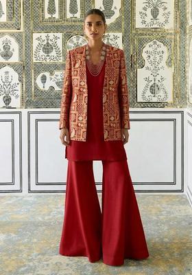 Red Printed Fusion Set