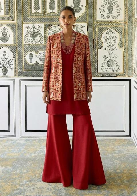 Red Printed Fusion Set