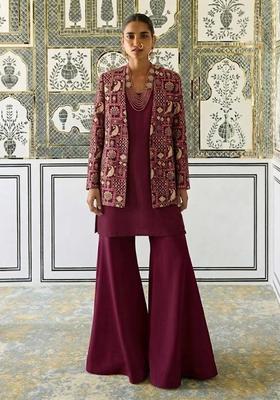 Maroon Printed Fusion Set