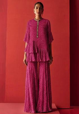 Pink Printed Crepe Fusion Set