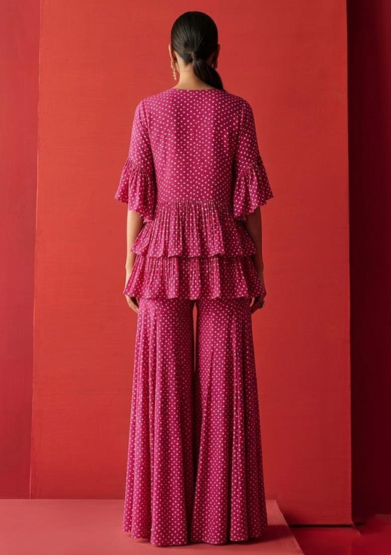 Pink Printed Crepe Fusion Set - Indya