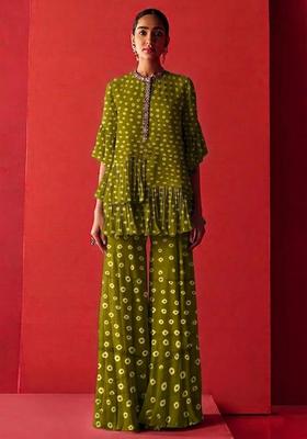 Green Printed Crepe Fusion Set