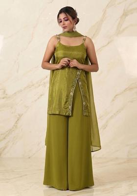 Green Embroidered Handwork Sharara Set