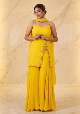 Yellow Embroidered Handwork Sharara Set