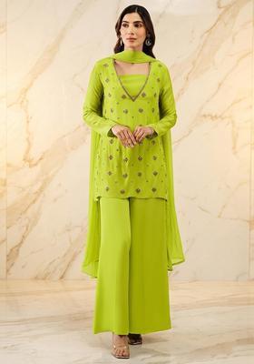 Lime Green Embroidered Handwork Sharara Set