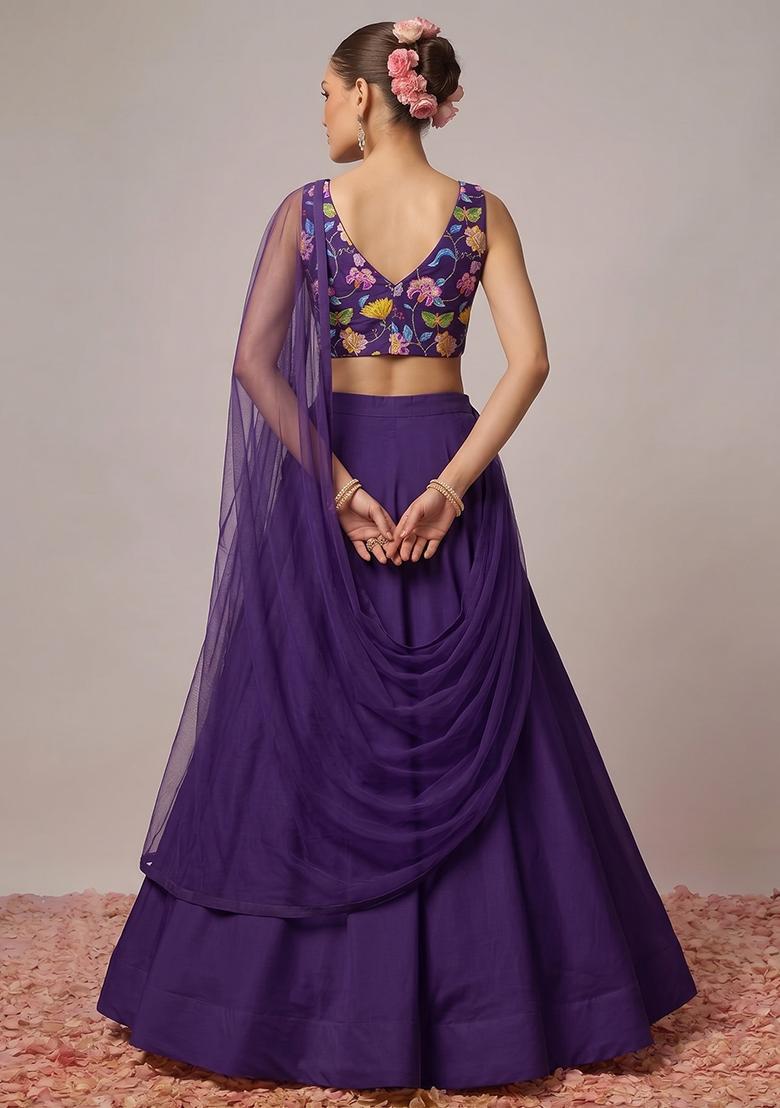 Royal Purple Printed Chinon Lehenga Set - Indya