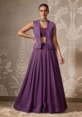 Purple Printed Organza Lehenga Set