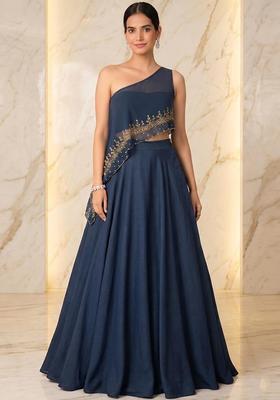 Navy Blue Embroidered Handwork Lehenga Set