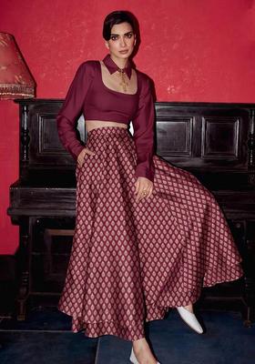 Chocolate Brown Brocade Lehenga Set
