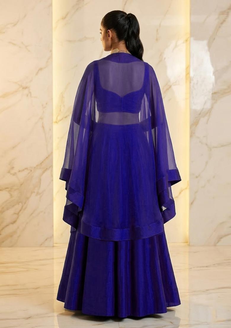 Royal Blue Embroidered Handwork Sharara Set - Indya
