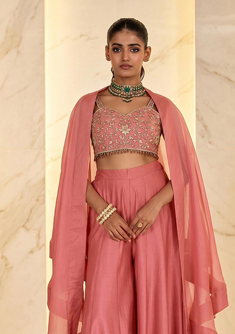Pink Embroidered Handwork Sharara Set - Indya