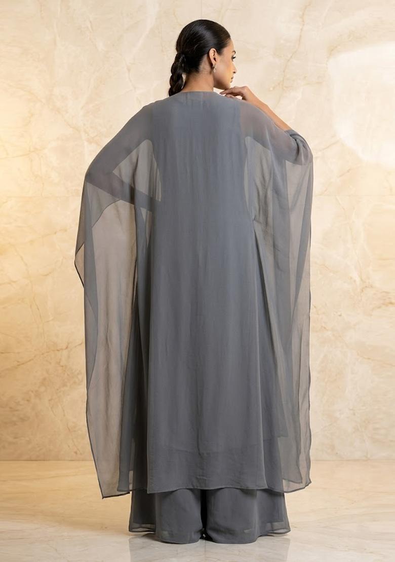 Grey Embroidered Handwork Fusion Set - Indya