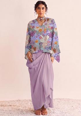 Blue Printed Crepe Fusion Set