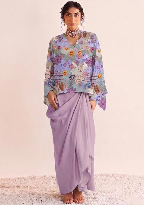 Blue Printed Crepe Fusion Set
