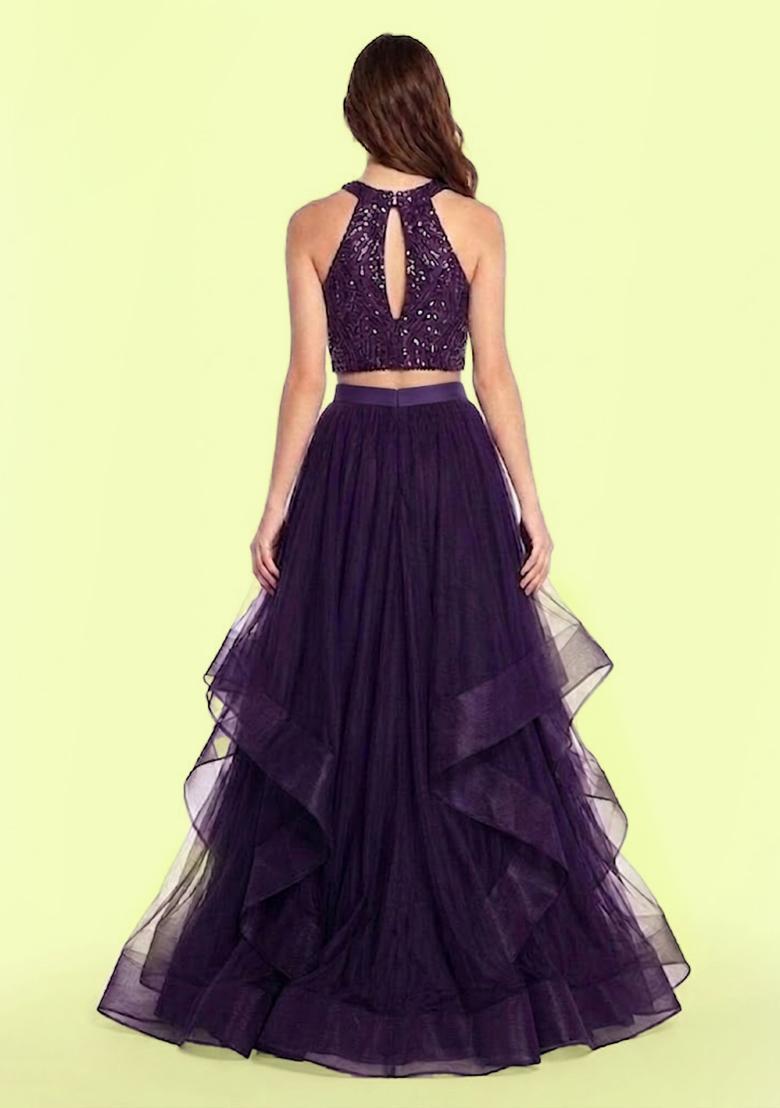 Violet Sequin Net Prom Dress - Indya