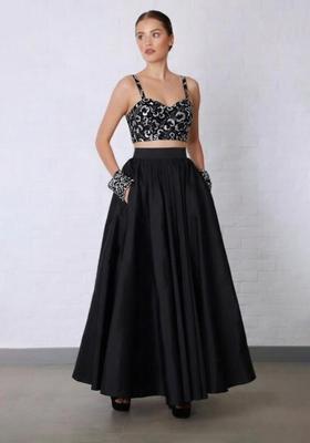 Black Embroidered Net Prom Dress