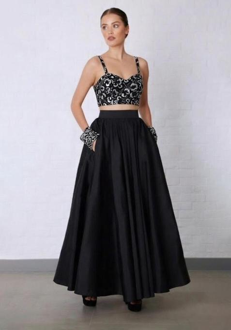 Black Embroidered Net Prom Dress