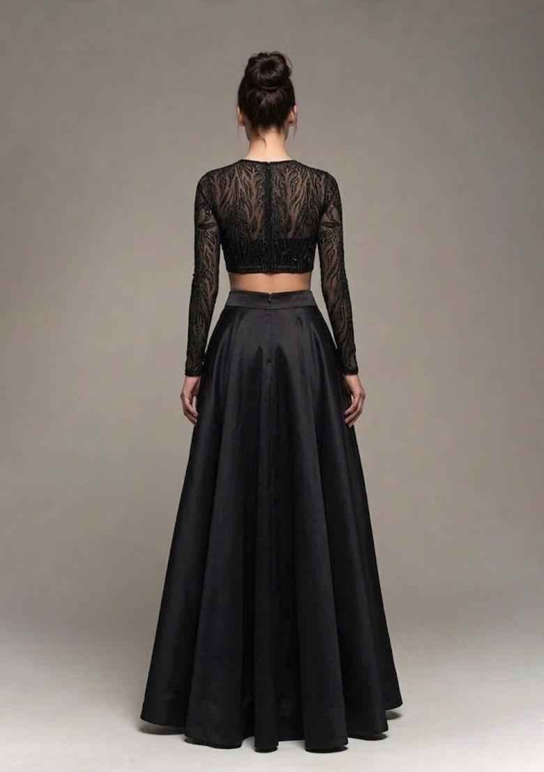 Black Sequin Net Prom Dress - Indya