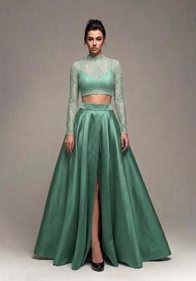 Mint Green Sequin Net Prom Dress
