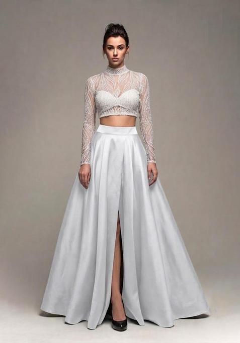 Ivory Sequin Net Prom Dress