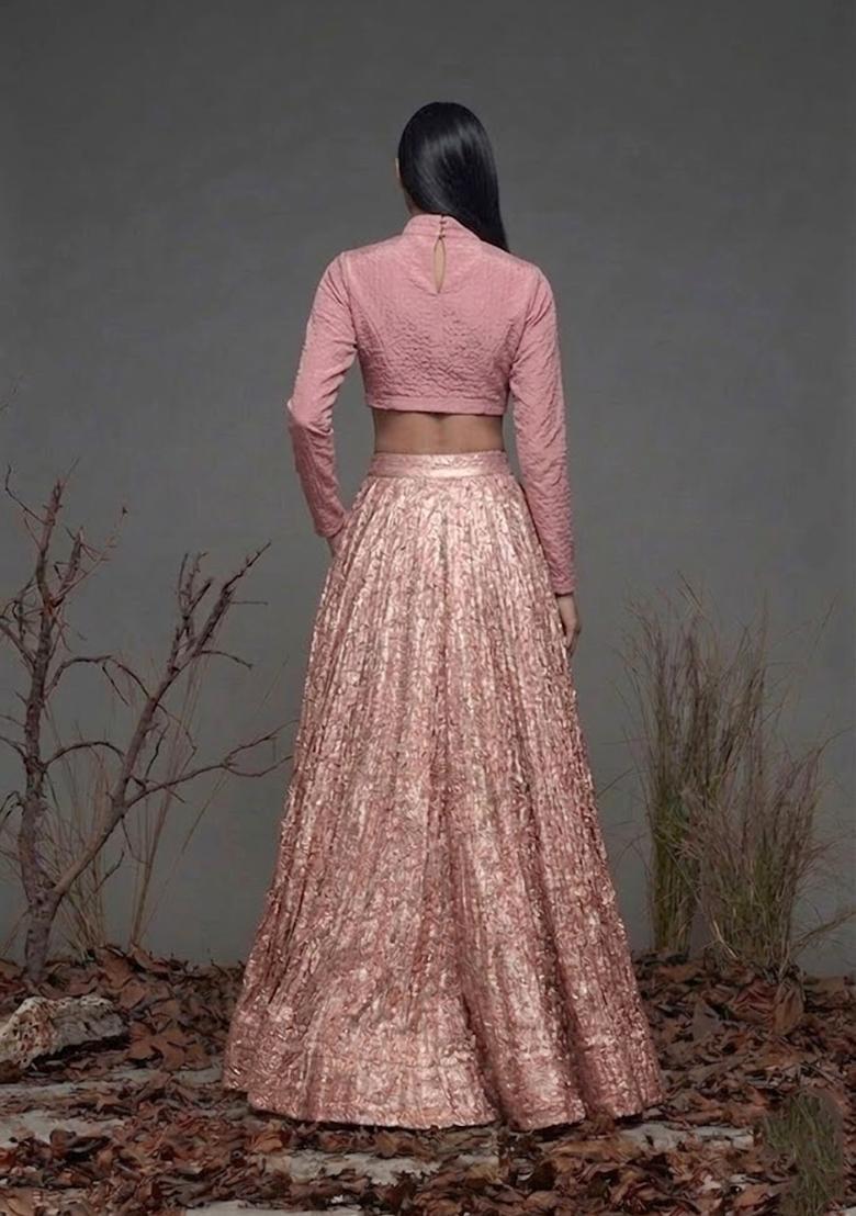 Pink Zari Satin Prom Dress - Indya