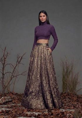 Plum Purple Zari Satin Prom Dress