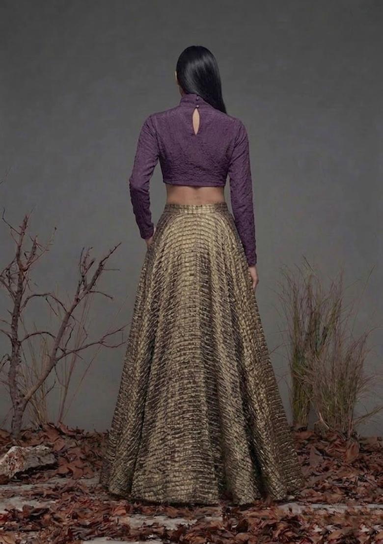 Plum Purple Zari Satin Prom Dress - Indya