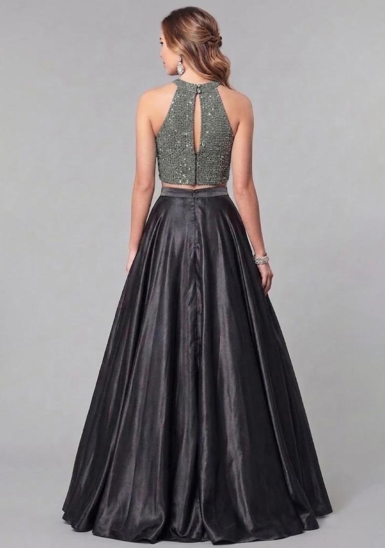 Black Sequin Net Prom Dress - Indya