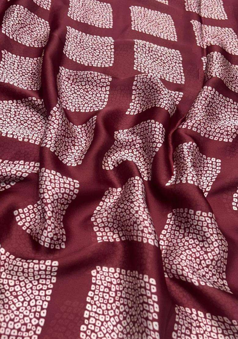 Deep Wine Printed Satin Prom Dress - Indya