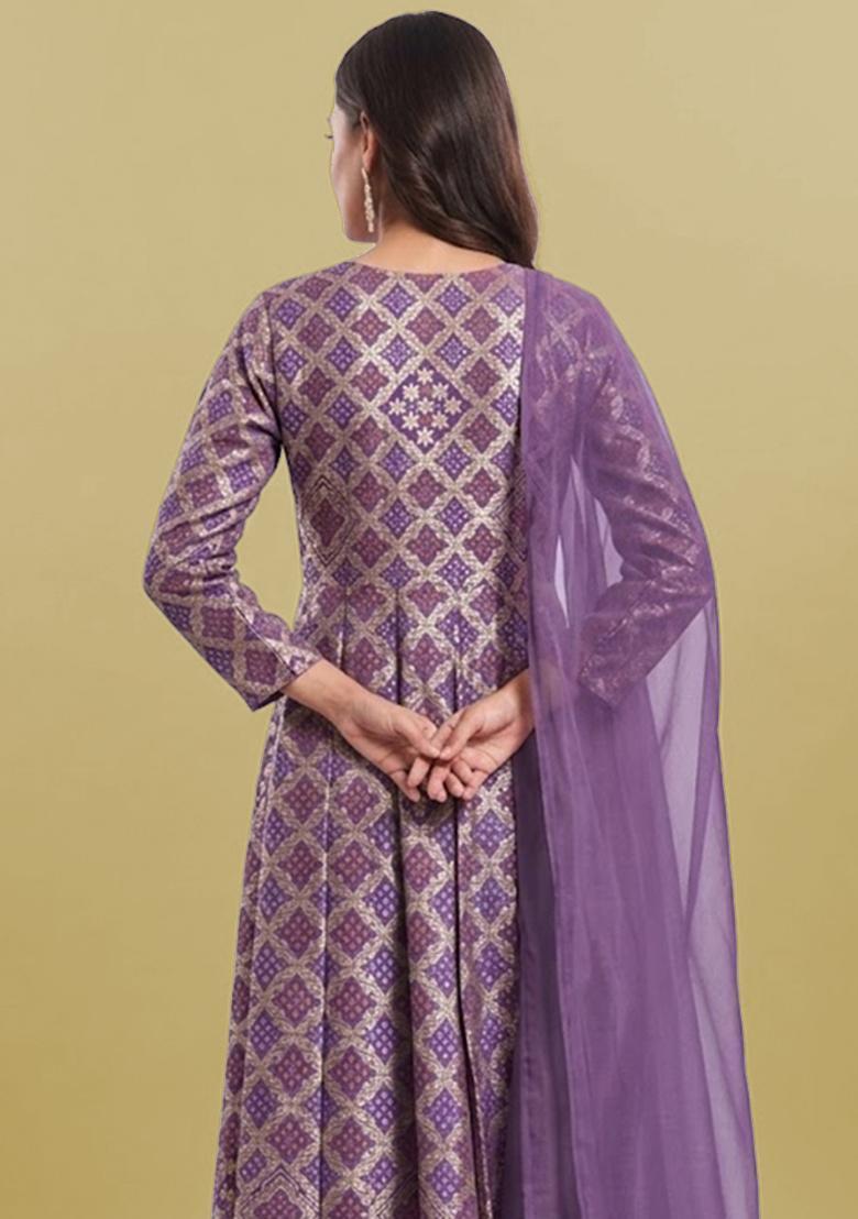Purple Brocade Anarkali Set - Indya