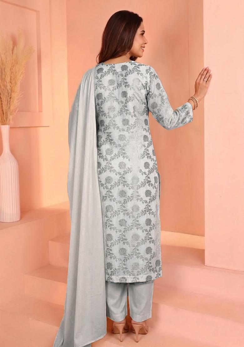 Powder Blue Chanderi Kurta Set - Indya