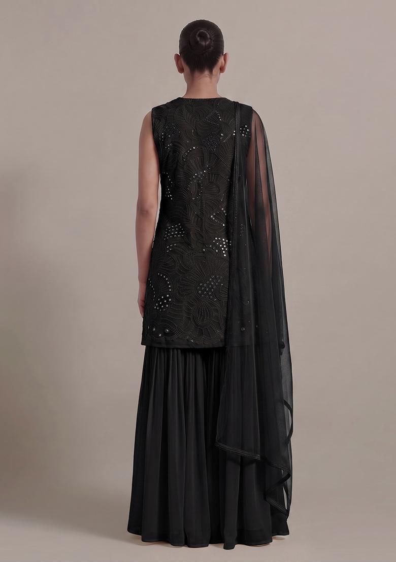 Black Mirror Viscose Sharara Set - Indya