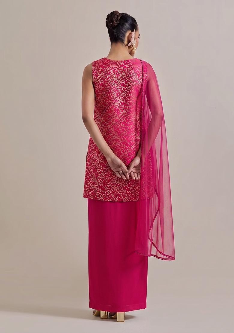 Hot Pink Brocade Fusion Set - Indya