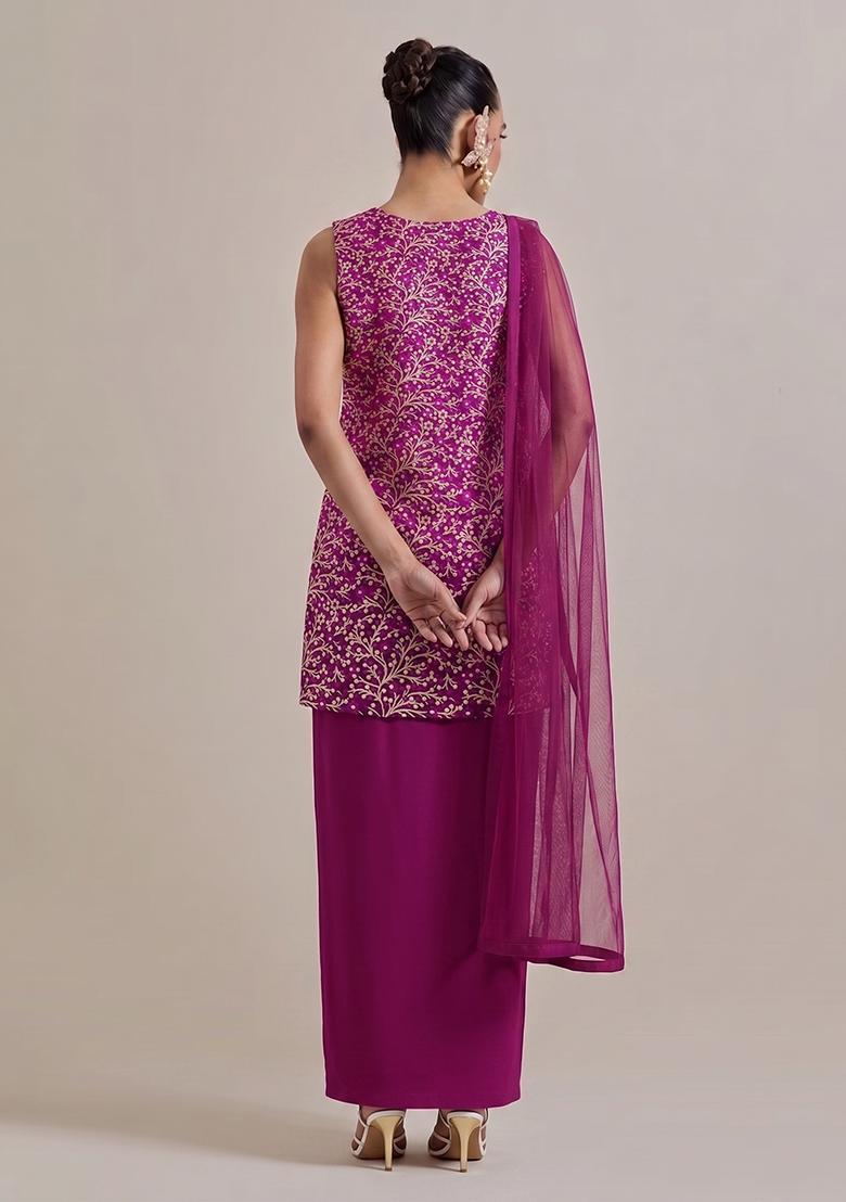 Hot Pink Brocade Fusion Set - Indya