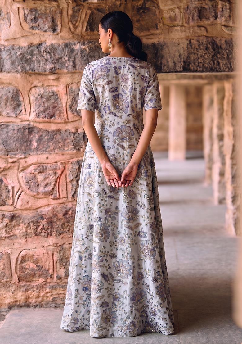Green Printed Crepe Kurta Set - Indya