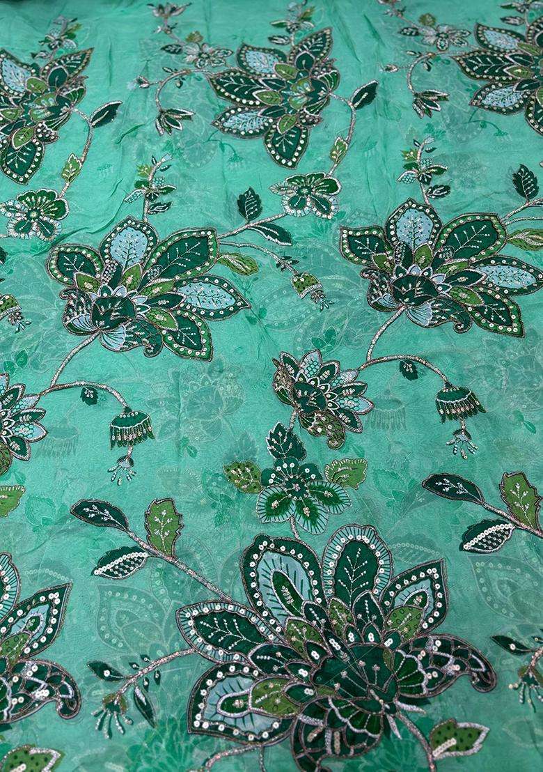 Seafoam Printed Organza Fusion Set - Indya
