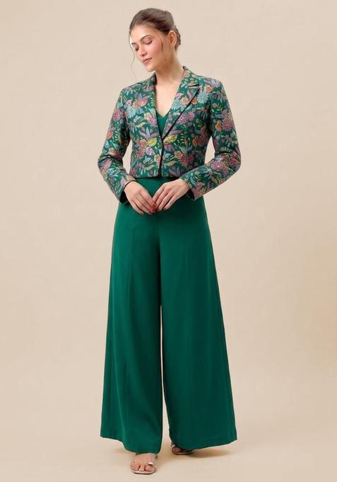 Emerald Green Printed Crepe Fusion Set