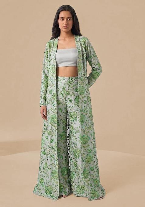 Mint Green Printed Crepe Fusion Set