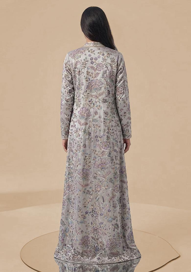 Silver Grey Printed Crepe Fusion Set - Indya