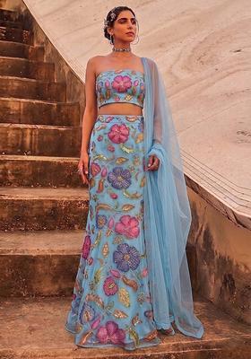 Powder Blue Printed Lehenga Set