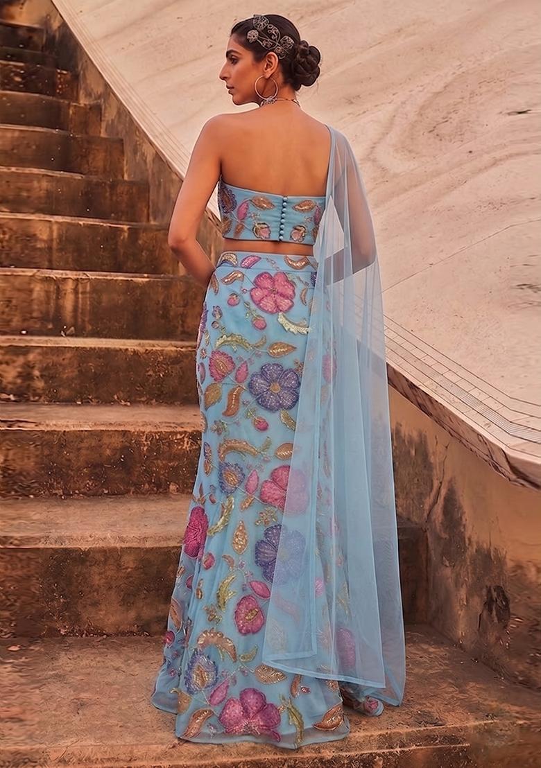 Powder Blue Printed Lehenga Set - Indya
