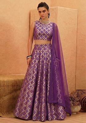 Violet Purple Printed Crepe Lehenga Set