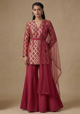 Pink Zari Silk Blend Sharara Set