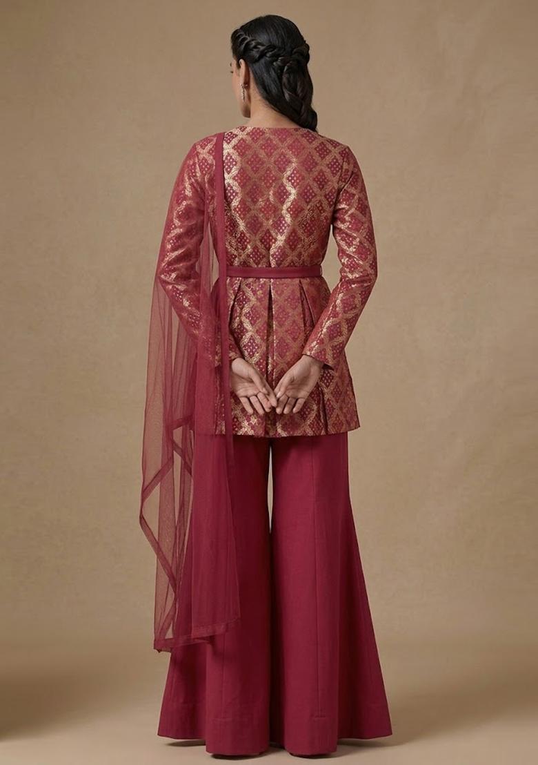 Pink Zari Silk Blend Sharara Set - Indya